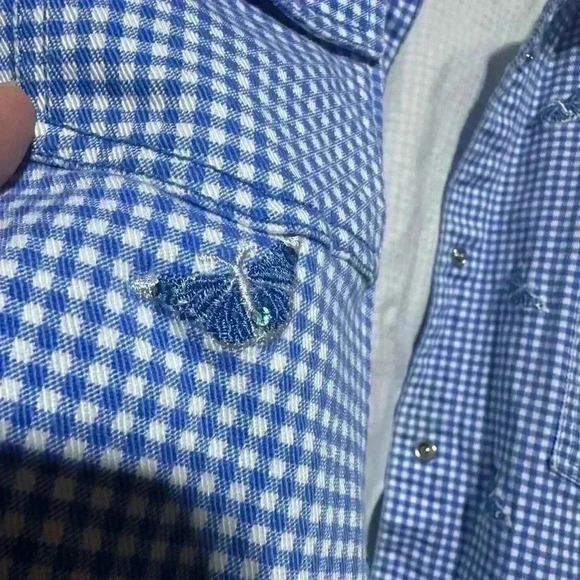 Diane's Essentials Womens L Jacket Gingham Stretch Denim Rhinestone Butterfly - Picture 5 of 5